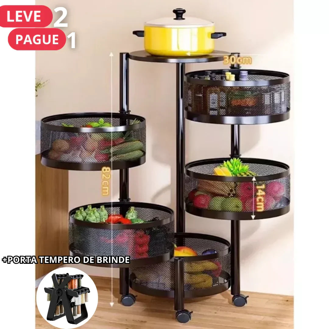 Cesta Organizadora Multiuso 5 em 1 + BRINDE: Porta Tempero Giratório
